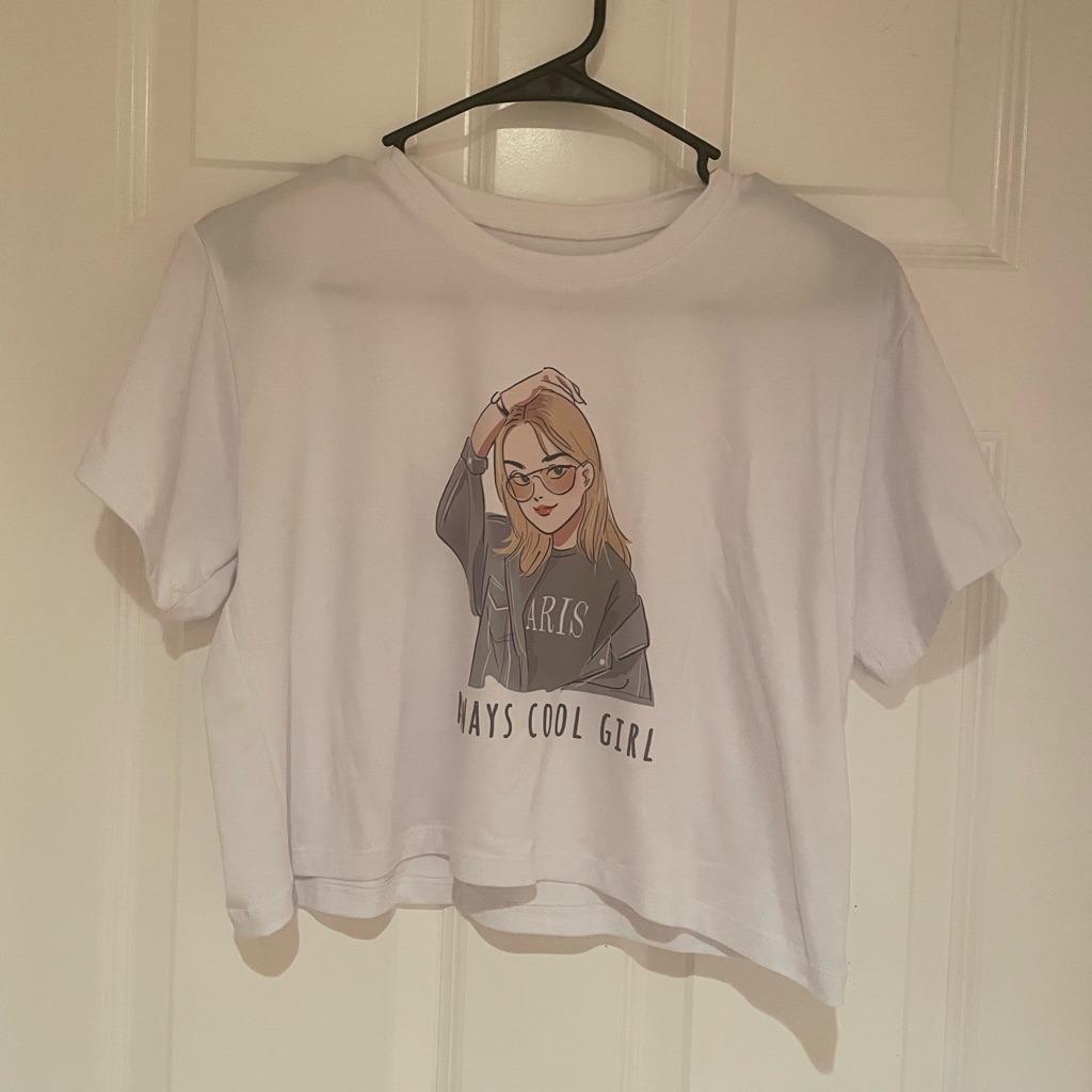 White Print Crop Top No Tag No Brand One Size
